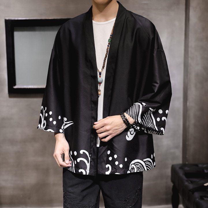 IFNICEFUTURE Áo Khoác Kimono Nam Họa Tiết Thời Trang Phong Cách Nhật Bản