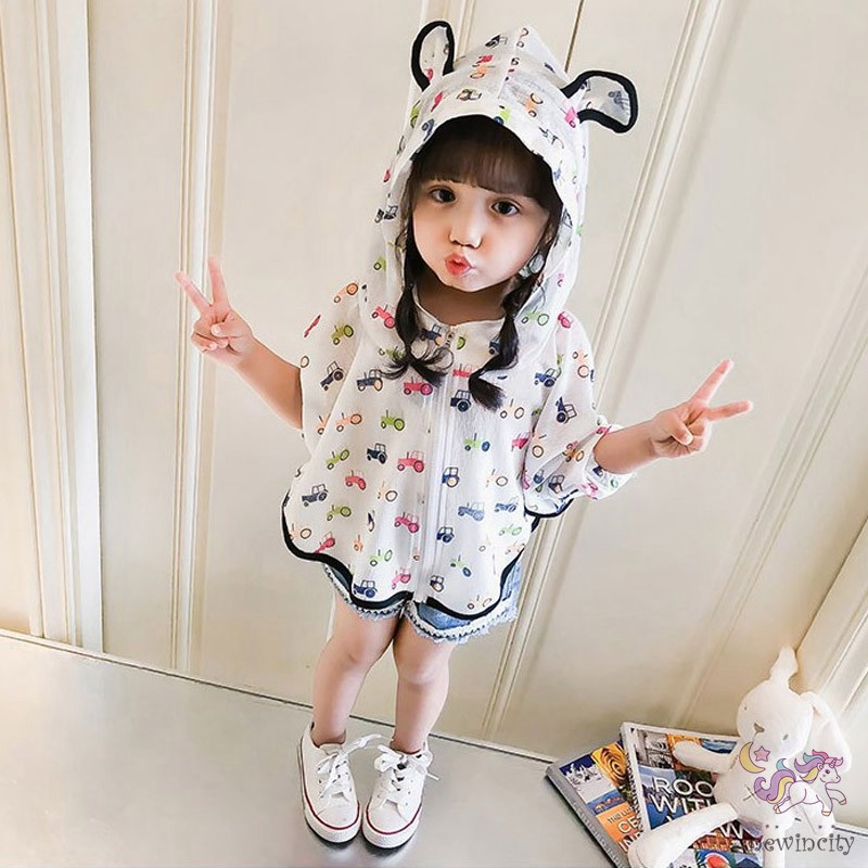 Áo khoác có nón in hình hoạt hình thời trang cho bé gái