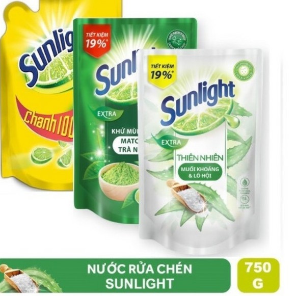 Túi Nước rửa chén Sunlight 750g -Hương Chanh /Lô Hội/Trà xanh Mastra