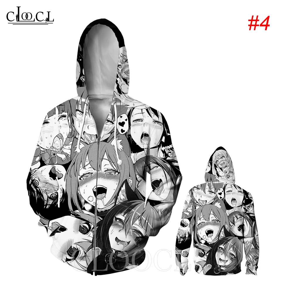 CLOOCL Ahegao Hentai Anime Girl 3D Print Men Long Sleeve Zipper Hoodies