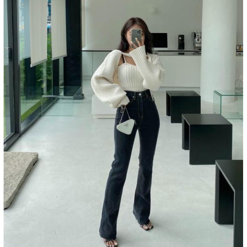 Set áo hai dây + áo khoác cardigan phong cách retro Hàn Quốc sành điệu cho nữ Xiaozhainv | BigBuy360 - bigbuy360.vn