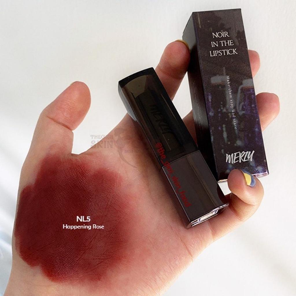 Son Thỏi Lì, Lên Màu đẹp, không trôi, Mịn Mượt Nhẹ Môi Merzy Noir In The Lipstick - Sale Chính hãng