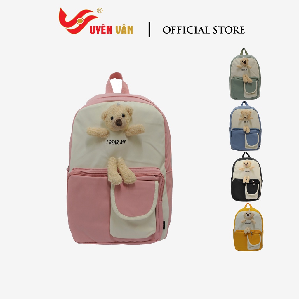 Balo nữ đi học thời trang cá tính cao cấp dễ thương kèm gấu cute 9017