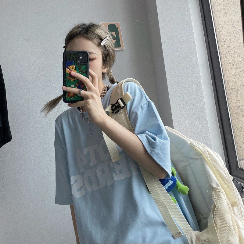 Áo thun nữ form rộng Unisex màu xanh dương, áo phông nữ tay lỡ Yinxx ATL958