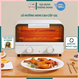 Lò Nướng Mini Cao Cấp Đa Năng Khung INOX 12L Dùng Cho Gia Đình Nhỏ - Bảo Hành 12 Tháng