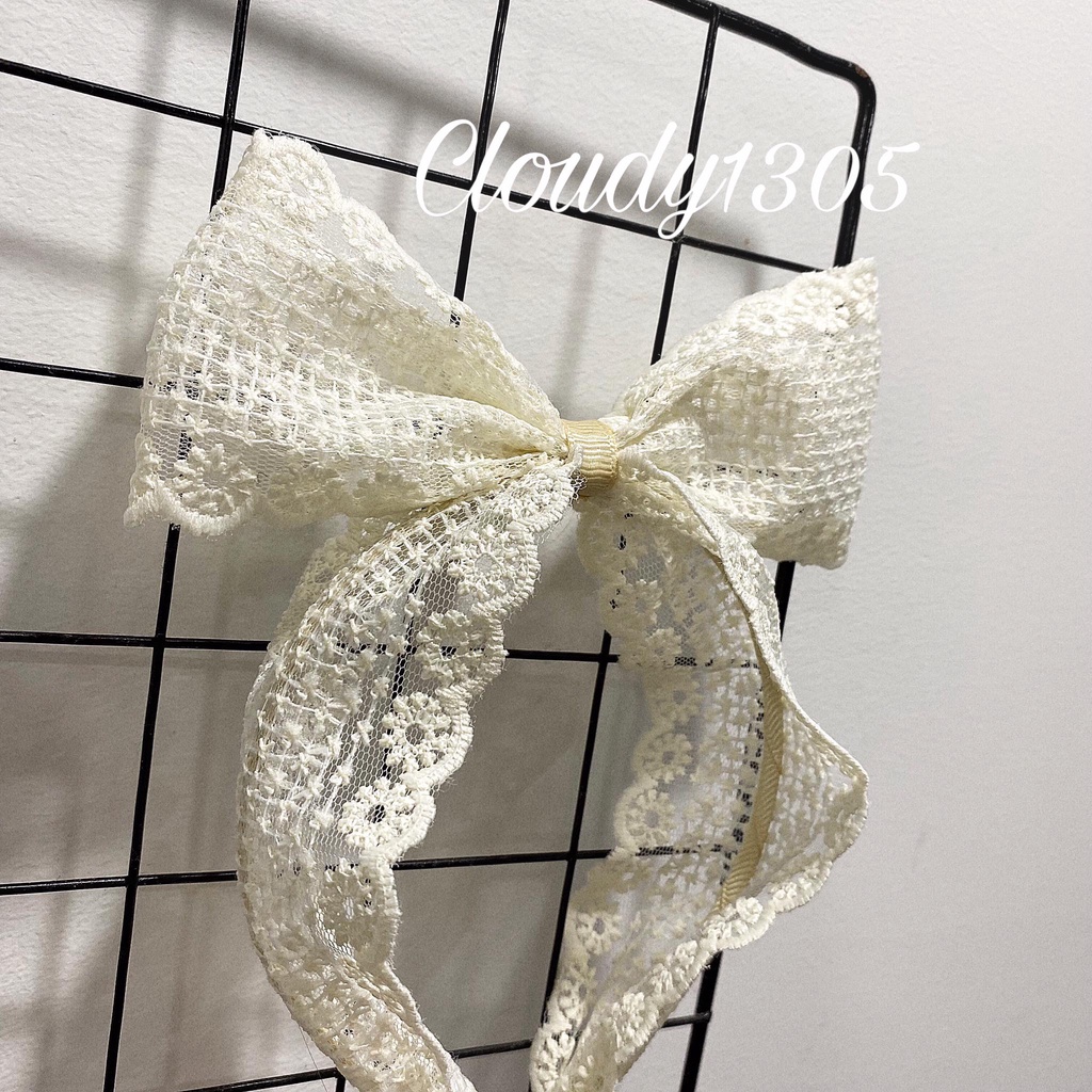 Cài tóc nơ ren thêu hoa phong cách Hàn Quốc