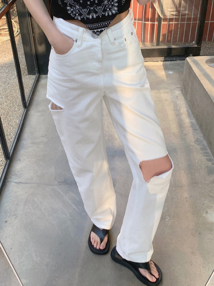 Quần Jean Nữ Lưng Cao Ống Rộng Rách Gối Thời Trang 43400