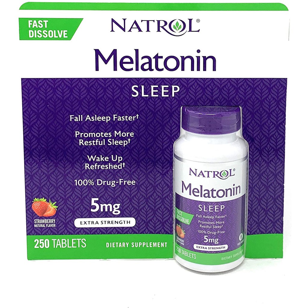 Natrol Melatonin 5mg điều hòa giấc ngủ, ngủ ngon, ngủ sâu giấc hơn, giảm âu lo, stress, Chai 250 viên