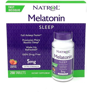 Natrol Melatonin 5mg điều hòa giấc ngủ, ngủ ngon, ngủ sâu giấc hơn, giảm âu lo, stress, Chai 250 viên