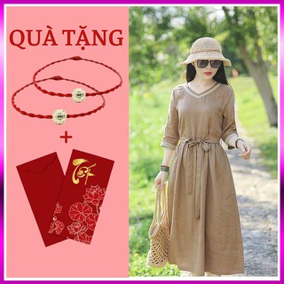Đầm Suông Có Đai Thắt Eo Dáng Dài Linen