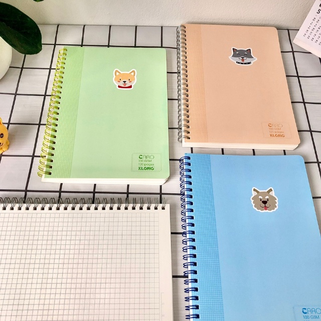 Vở Klong A5 Caro 120 trang bìa nhựa lò xo kép bìa màu Pastel - tập sổ Klong