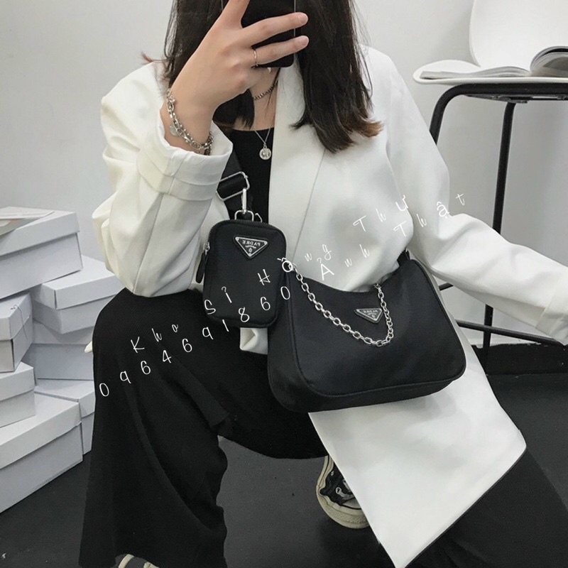 Túi Xách Nữ Đeo Chéo Pra da tặng kèm túi mini❣️Freeship❣️Set 2 chi tiết