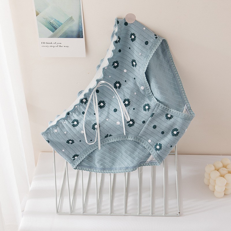 Quần Lót Cotton Đính Nơ In Họa Tiết Hoa Cúc Xinh Xắn Kiểu Nhật Bản Cho Nữ