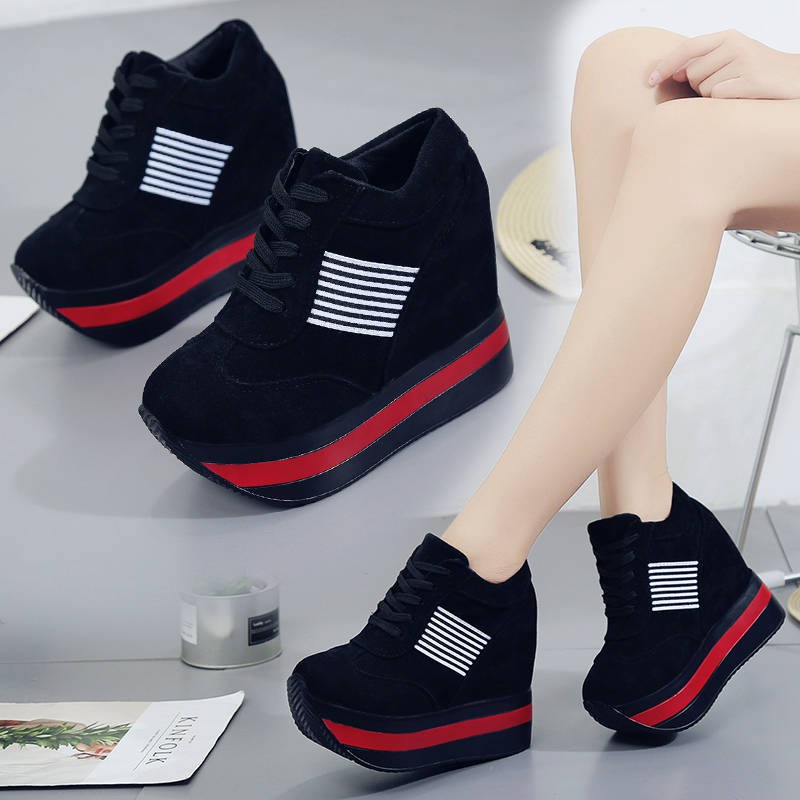 ♠☬Giày Thể Thao Đế Xuồng 12cm Màu Trắng Đen Phong Cách Hàn Quốc❤️