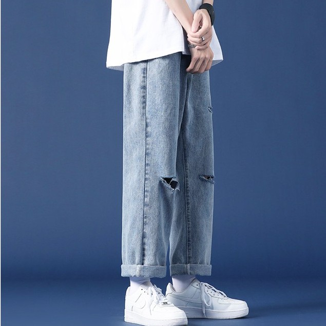 Quần jean baggy nam rách gối big size màu xanh 078 Pon.mens