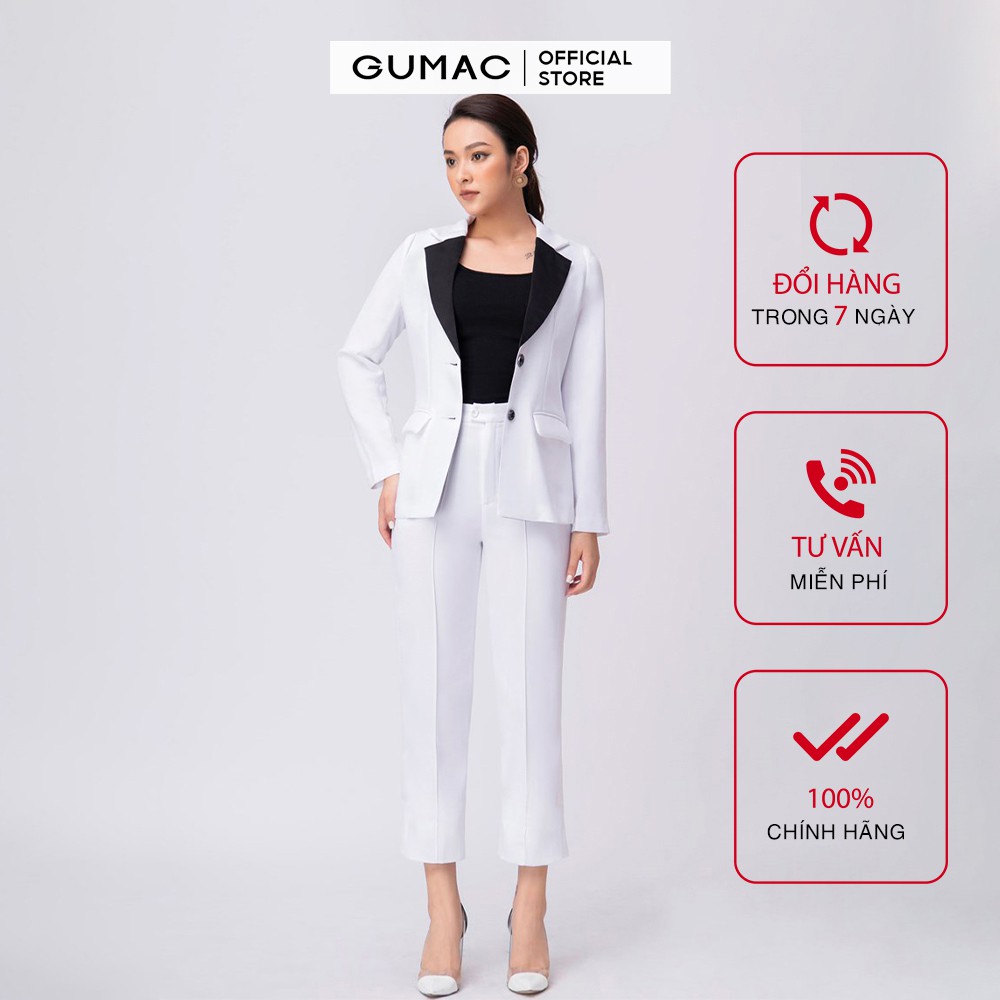 Quần tây nữ lỡ ống đứng GUMAC màu trắng đủ size, thanh lịch sang trọng QA10217