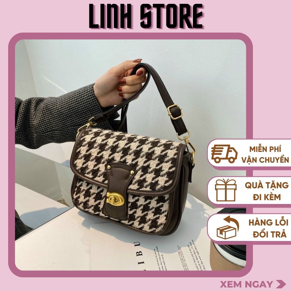 Túi Xách Nữ Đeo ChéoLinh Store Đeo Vai Kẻ Dạ Khóa Xoay Thời Trang SPB 88