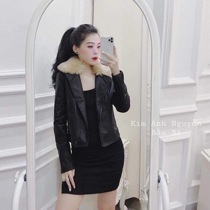 Áo Khoác Da Cổ Lông Sang Chảnh