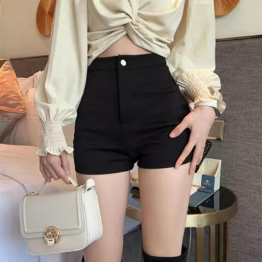 Quần short nữ lưng cao dáng ôm đùi ngắn . chất vải Umi Hàn co giãn mặc tôn dáng - Quần đùi sooc nữ cạp cao mặc nhà .chơi