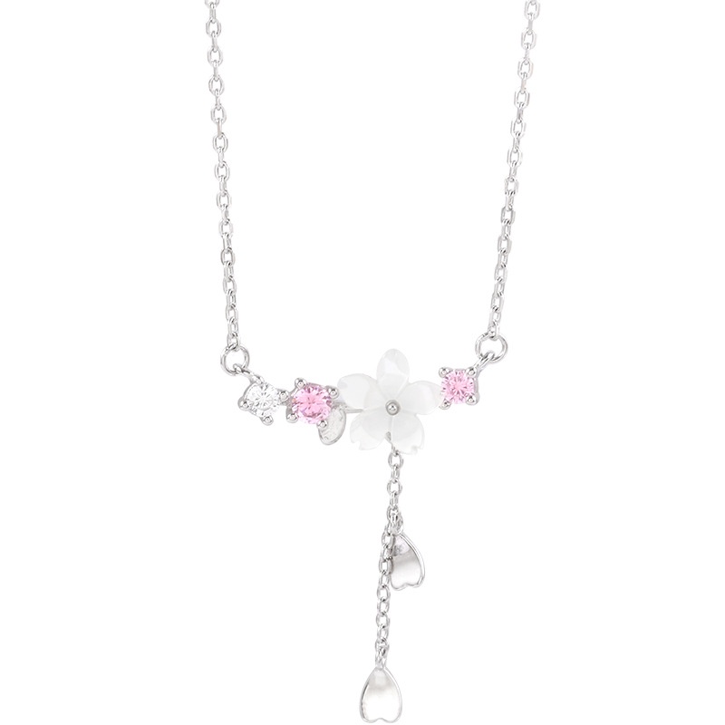 Dây chuyền bạc 925 mặt hình hoa anh đào đính đá zircon thời trang cho nữ