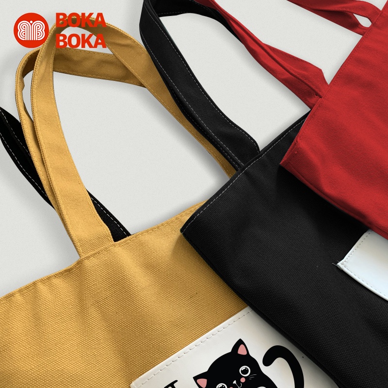 Túi Tote vải canvas túi nhỏ thời trang in hình mèo đen đeo vai phong cách Ulzzang đựng được tài liệu A4, đi học, đi chơi