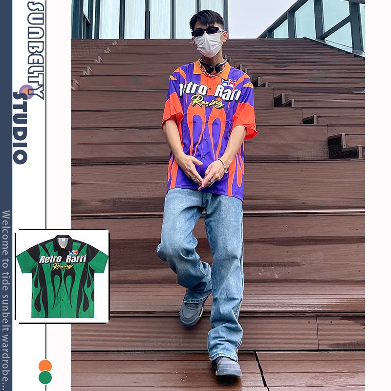 Áo Khoác Mỏng Tay Ngắn In Chữ Và Ngọn Lửa Phong Cách Hip Hop Thời Trang Mùa Hè 2022 Cho Nam