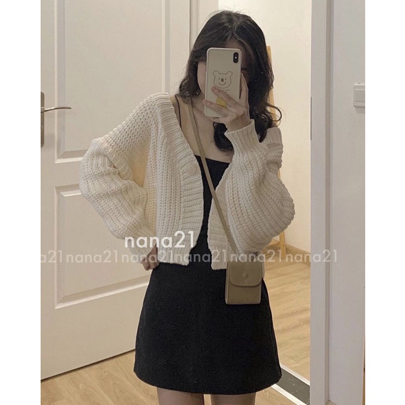 Áo Khoác Cardigan Len Hạt Gạo Dày Dặn Dáng Croptop M0521