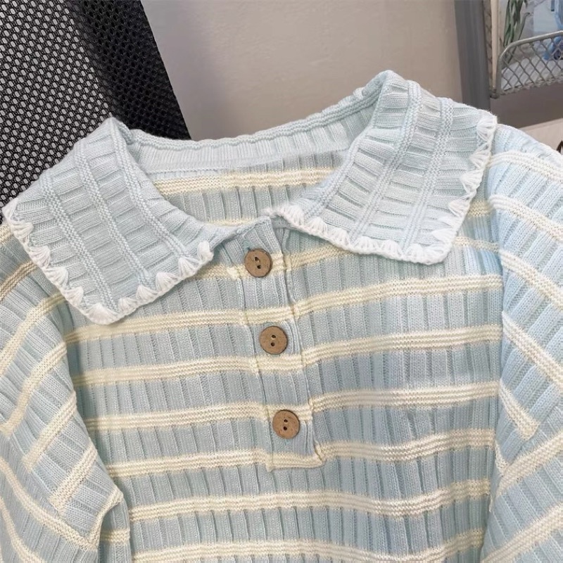 Áo polo cộc tay hoạ tiết kẻ ngang siêu xinh