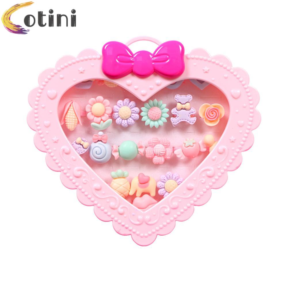 Bộ 20 nhẫn nhựa resin hoạt hình có thể điều chỉnh kèm hộp quà tặng cho bé gái