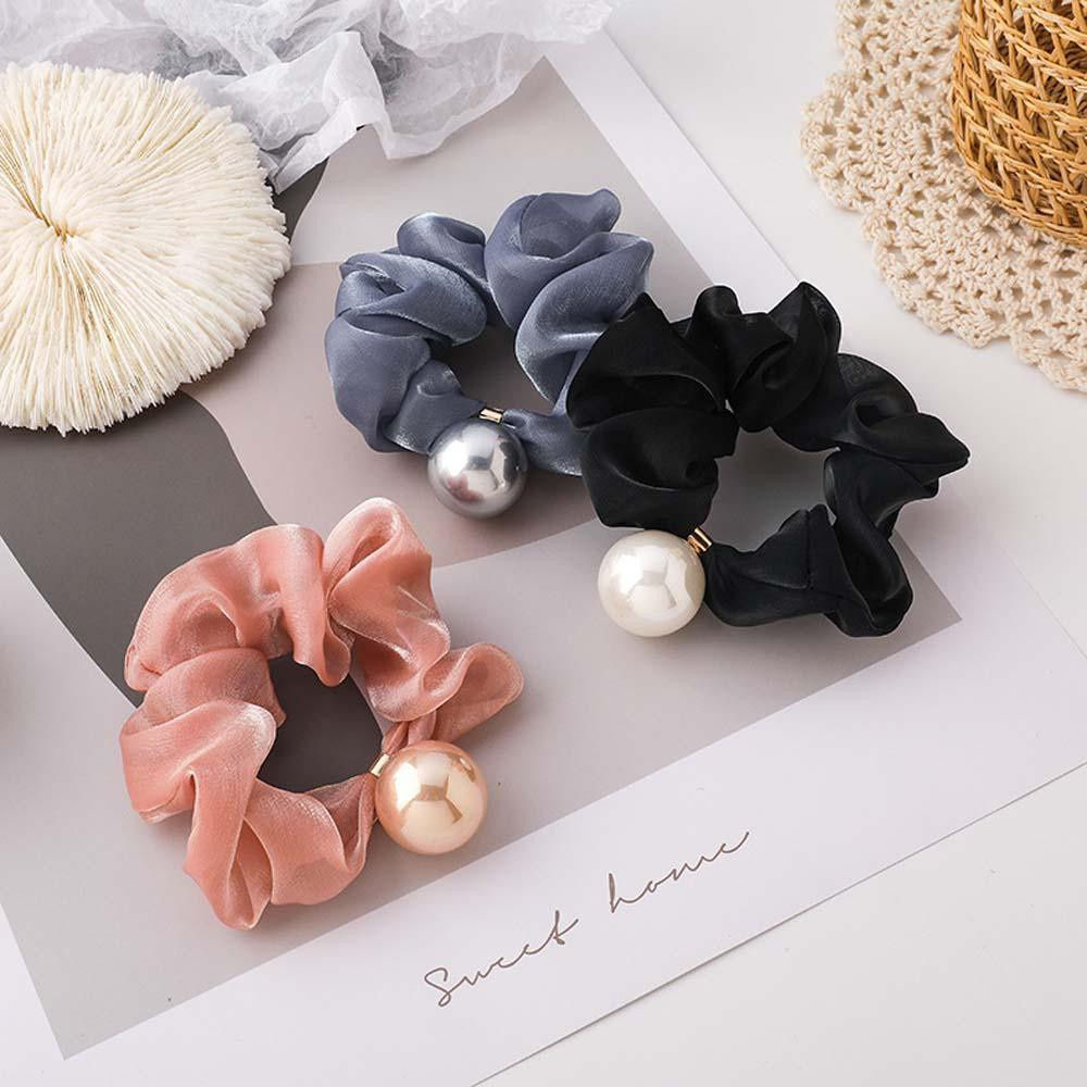 Dây Cột Tóc Vải Co Giãn Đính Ngọc Trai Nhiều Màu Sắc Phong Cách Hàn Quốc Thanh Lịch Dành Cho Nữ