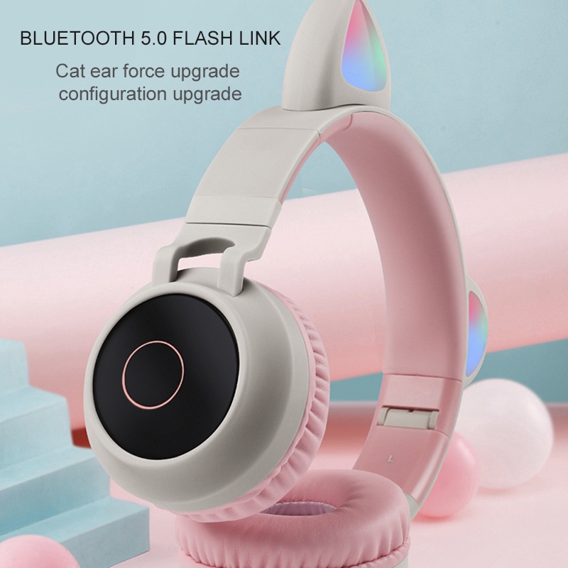 Tại Nghe Bluetooth Hình Tai Mèo Có Đèn Led Dễ Thương Cho Bé