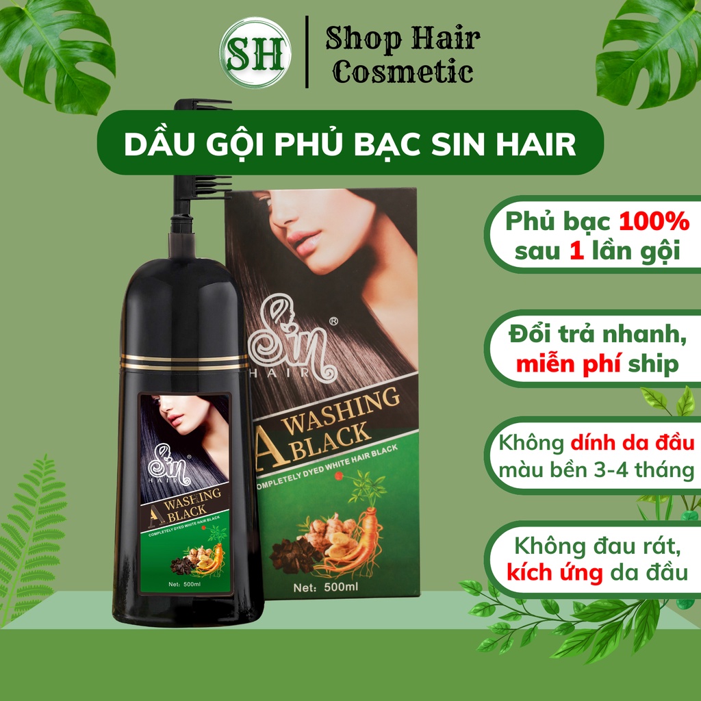 Dầu gội phủ bạc SIN HAIR Nhật Bản màu đen, thành phần nhân sâm tự nhiên giúp đen tóc, nâu tóc từ lần gội đầu tiên.