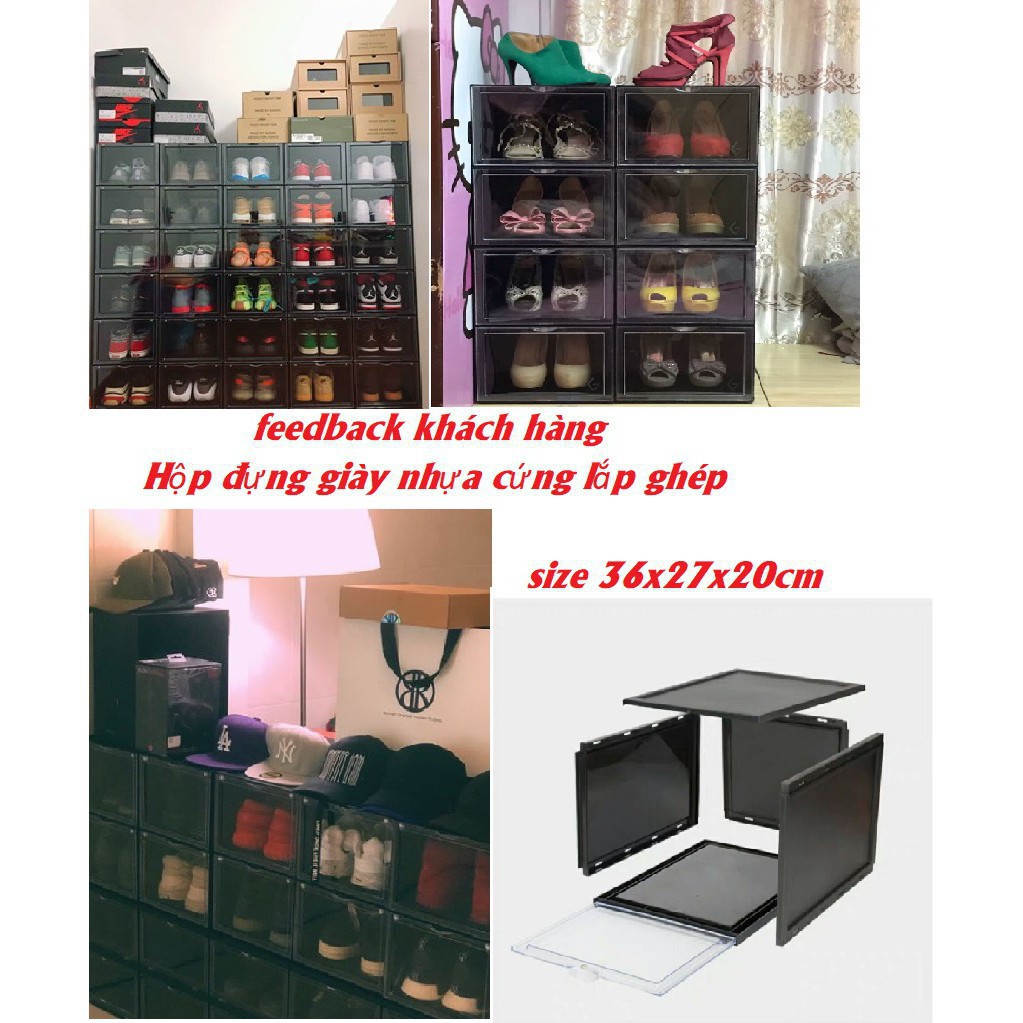 Combo 2 Hộp Đựng Giày Nắp Mở Nam Châm , Tủ Giày Lắp Ráp Nhựa Cứng Cao Cấp