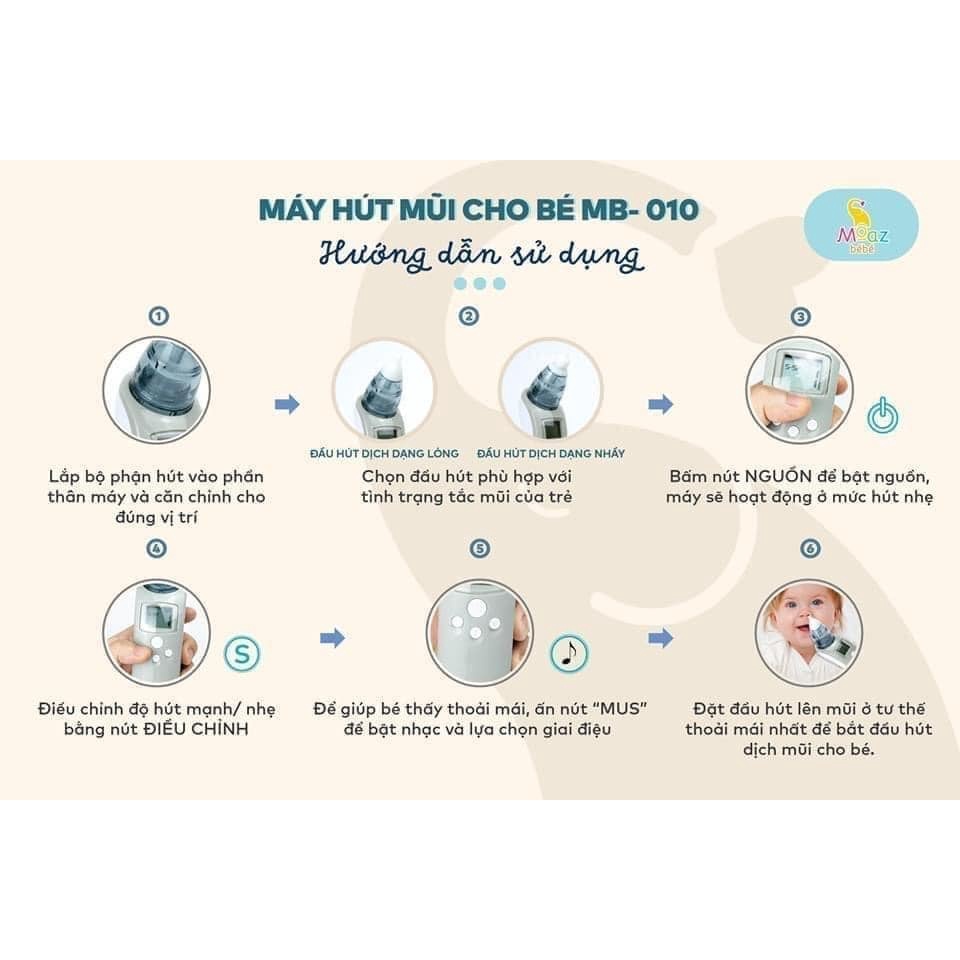 Máy hút mũi Moaz Bebe MB-010 hút dịch mũi cho bé làm sạch mũi tốt nhất