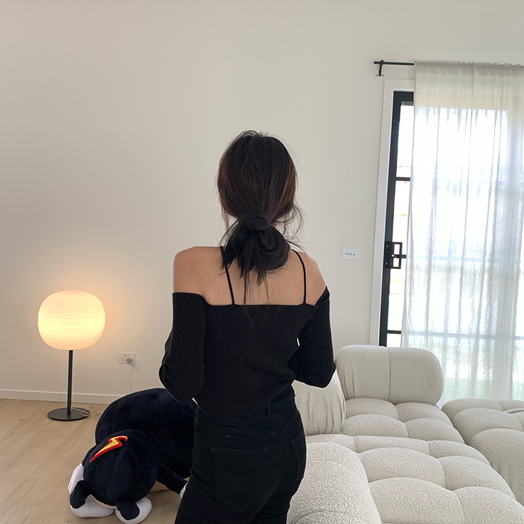 SUXI Áo dệt kim trễ vai màu sắc gợi cảm dành cho nữ