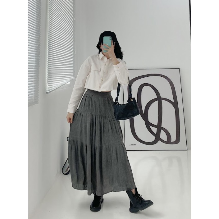 [Mã FAMALLT5 giảm 15% đơn 150k] Áo khoác croptop dài tay thời trang GAGO buttons front long sleeve jacket màu kem GA3379 | BigBuy360 - bigbuy360.vn