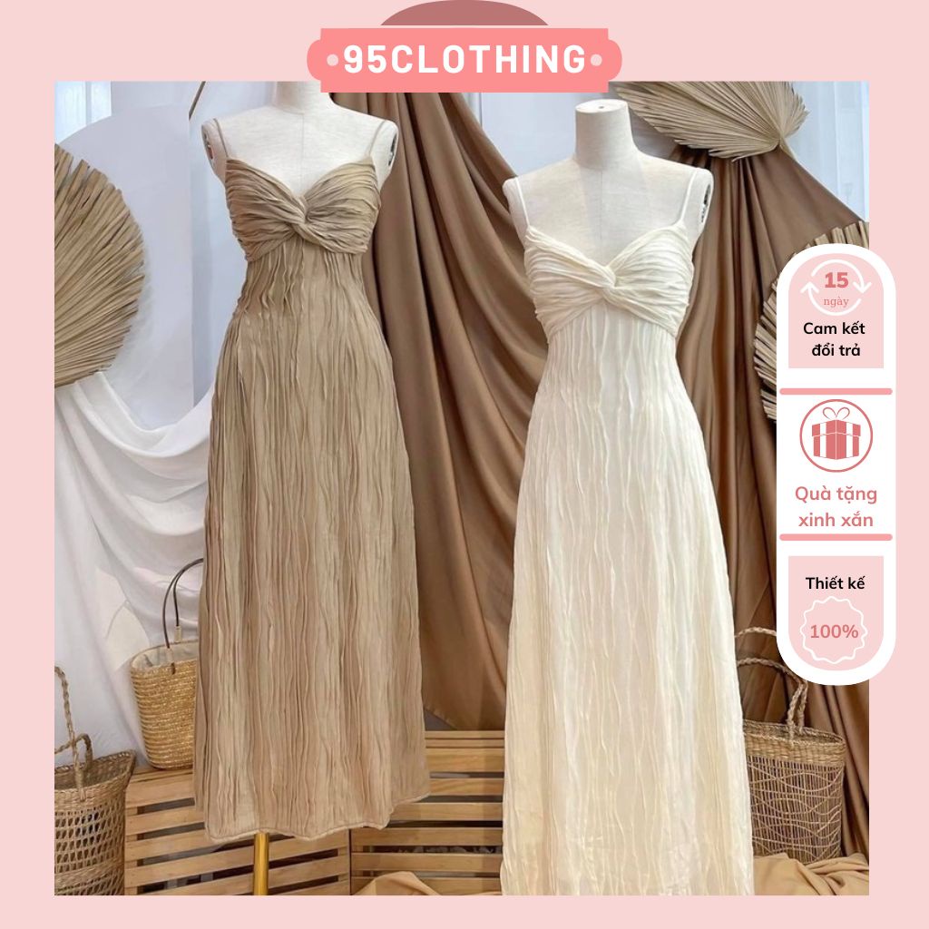 Váy maxi 2 dây , đầm nữ đầm dự tiệc xoắn ngực chất thun gợn sóng siêu xinh