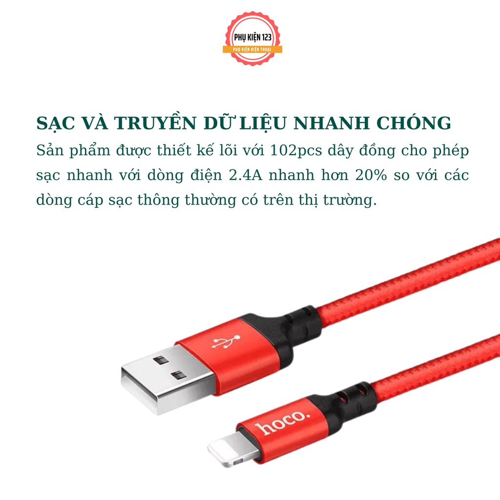 Dây sạc chính hãng Hoco X14 sạc nhanh hỗ trợ sạc cho điện thoại IP chiều dài 1m chất liệu dây dù chống đứt-Phụ Kiện 123