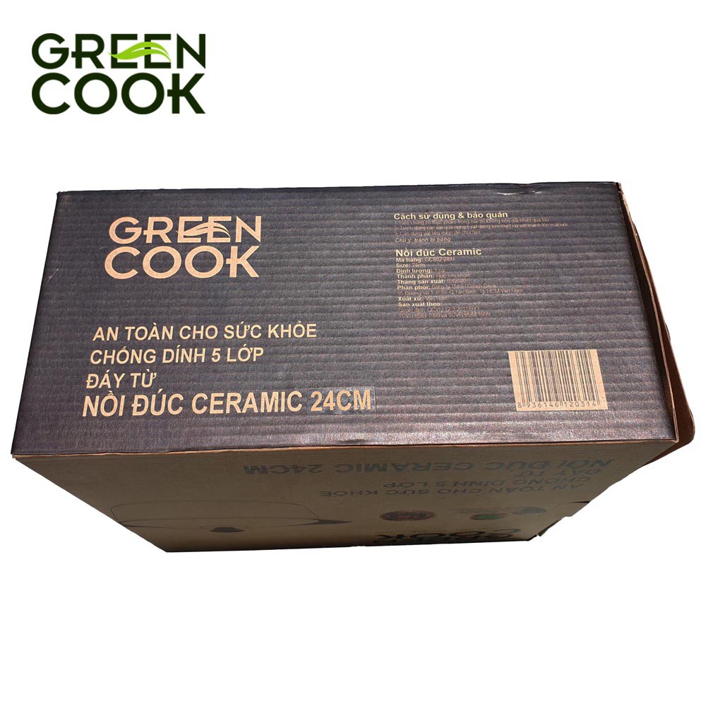 Nồi đúc ceramic vân đá đáy từ 20 cm Green Cook GCS02-20IH công nghệ Hàn Quốc