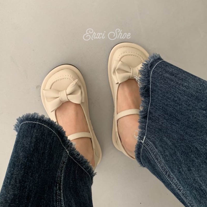 Giày Búp Bê Mũi Tròn Đính Nơ Thời Trang Cho Nữ