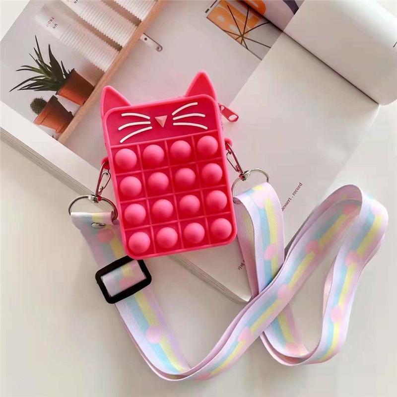 Ví Silicon Đựng Tiền Xu Hình Mặt Mèo Màu Cầu Vồng Dễ Thương Cho Bé Gái