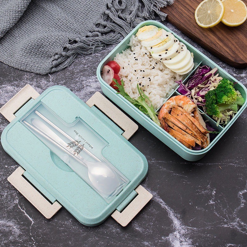 HỘP ĐỰNG CƠM WHEAT LUNCH BOX ( LÚA MẠCH ) 3 NGĂN KÈM ĐŨA THÌA CAO CẤP | BigBuy360 - bigbuy360.vn