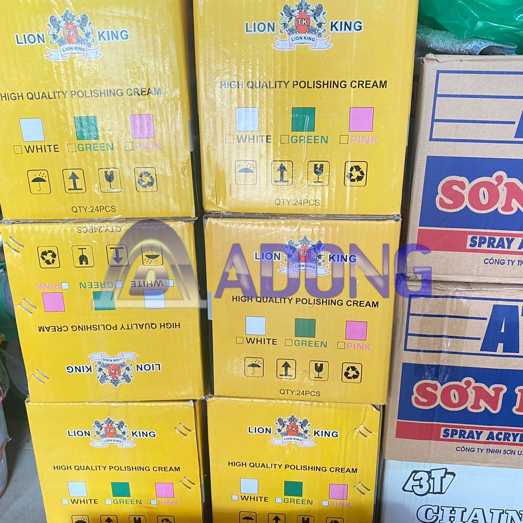 (1 thùng 24 viên) Sáp (Lơ) MÀU TRẮNG đánh bóng inox/kim loại LION KING (400 gram/viên)