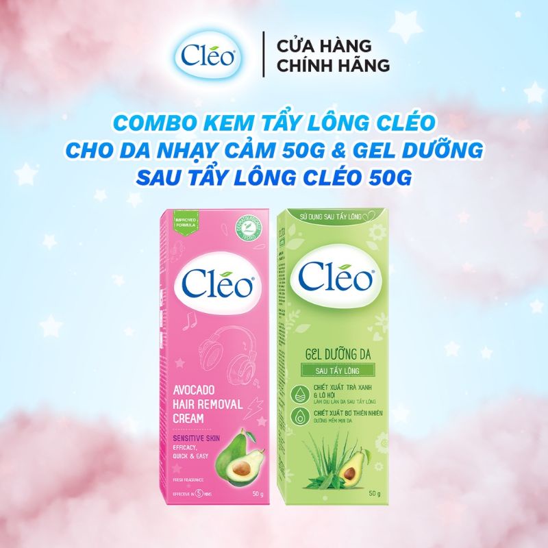 Bộ đôi kem tẩy lông Cleo & kem dưỡng sau tẩy lông (Combo 2 hộpx50ml)