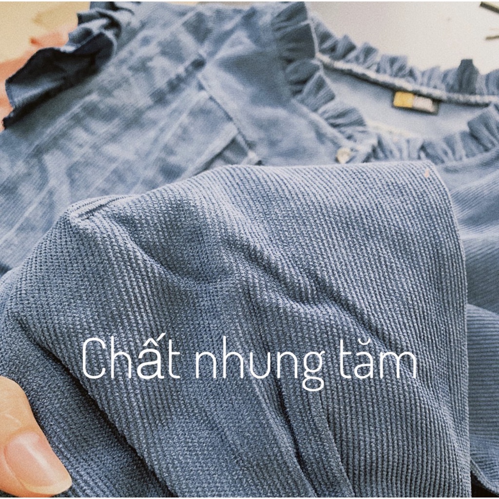 Váy Đầm Bầu Mặc Chơi Tết Xinh Xắn Thu Đông Dài Tay Chất Nhung Tăm Dày Dặn, Dáng Suông Size Dưới 70kg V0094 Mama Store99