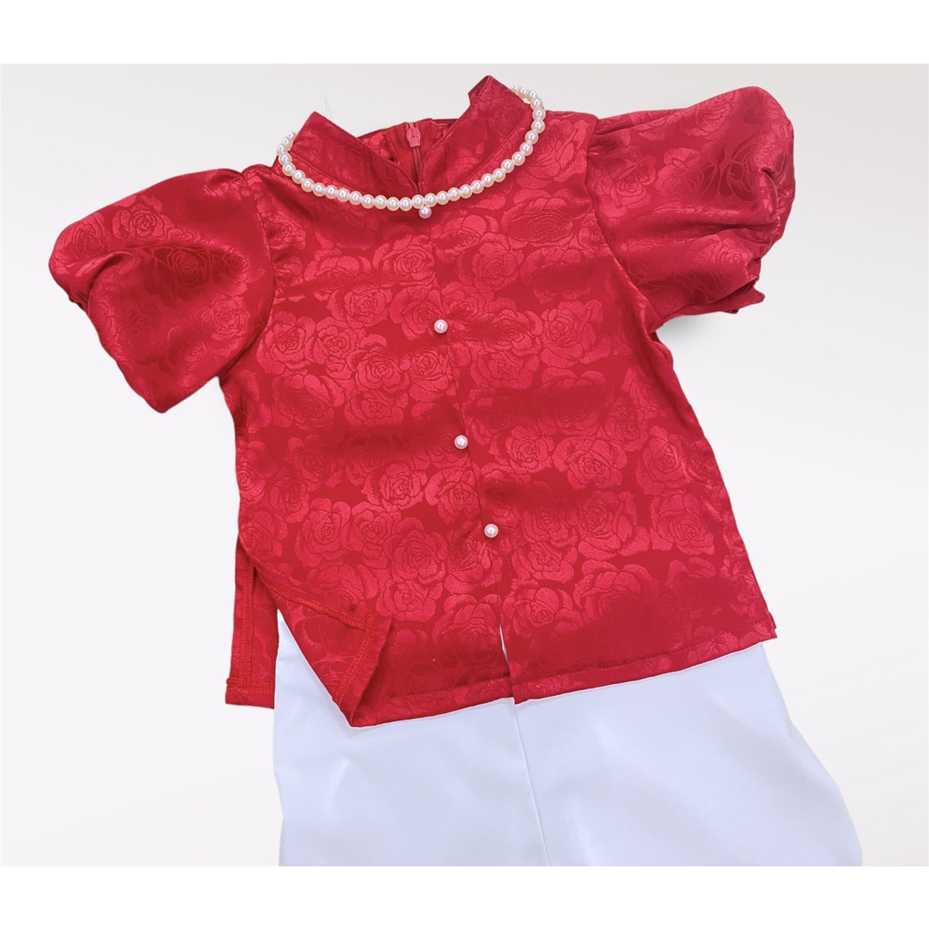 Bộ đồ bà ba bé gái gấm đỏ quần trắng 8-28kg Angel Baby Thời Trang Thiết Kế