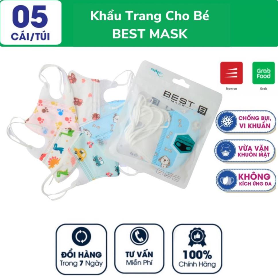 Khẩu Trang Y Tế Cho Bé Hàng Cao Cấp B.e.s.t M.a.s.k - Made In Việt Nam (vỉ 5 Chiếc) LyPeo Fashion BB