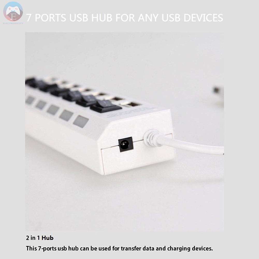 Ê 7 Ports USB 2.0 Hub Ultra Slim Portable Data Hub Individual LED Lit Power Switches Multi Port USB 2.0 Splitter and Expander Hub Compatible for Windows/Linux /Mac Systems/MacBook Pro/Mouse/Keyboard/Games/USB Device