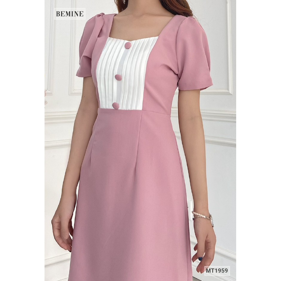 Đầm cổ vuông xếp ly ngực BEMINE MT1959HONG | BigBuy360 - bigbuy360.vn