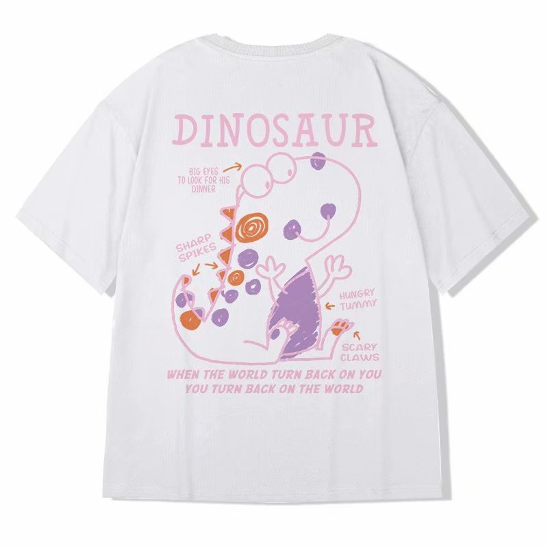 Áo thun ngắn tay dáng rộng họa tiết khủng long hoạt hình thời trang mùa hè Hàn Quốc cho nam nữ size m-8xl
